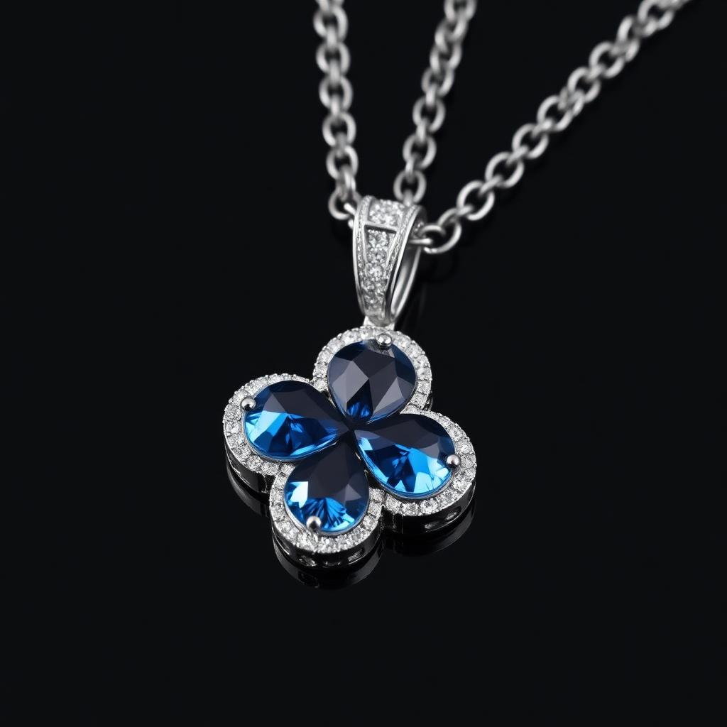 Popular Blue Clover Chain — Iced Out Silver Cuban Link Moissanite Necklace